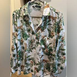 Zara Animal Print Silk Blouse